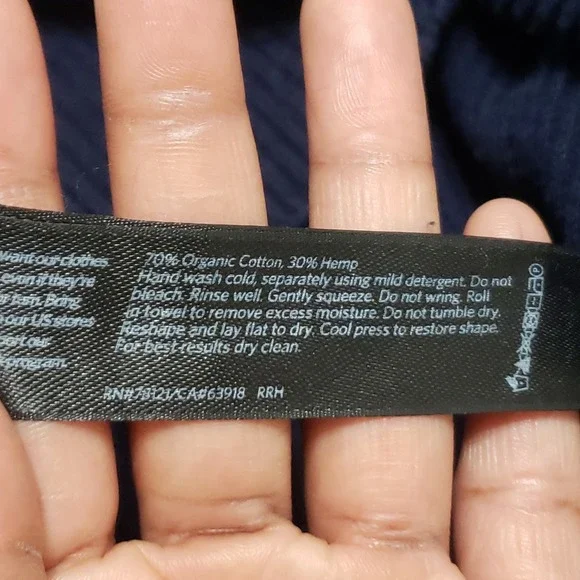 SOLD-Eileen Fisher Organic Cotton Hemp Cardigan Ribbed Boxy Cropped Sz M Navy - Picture 7 of 11